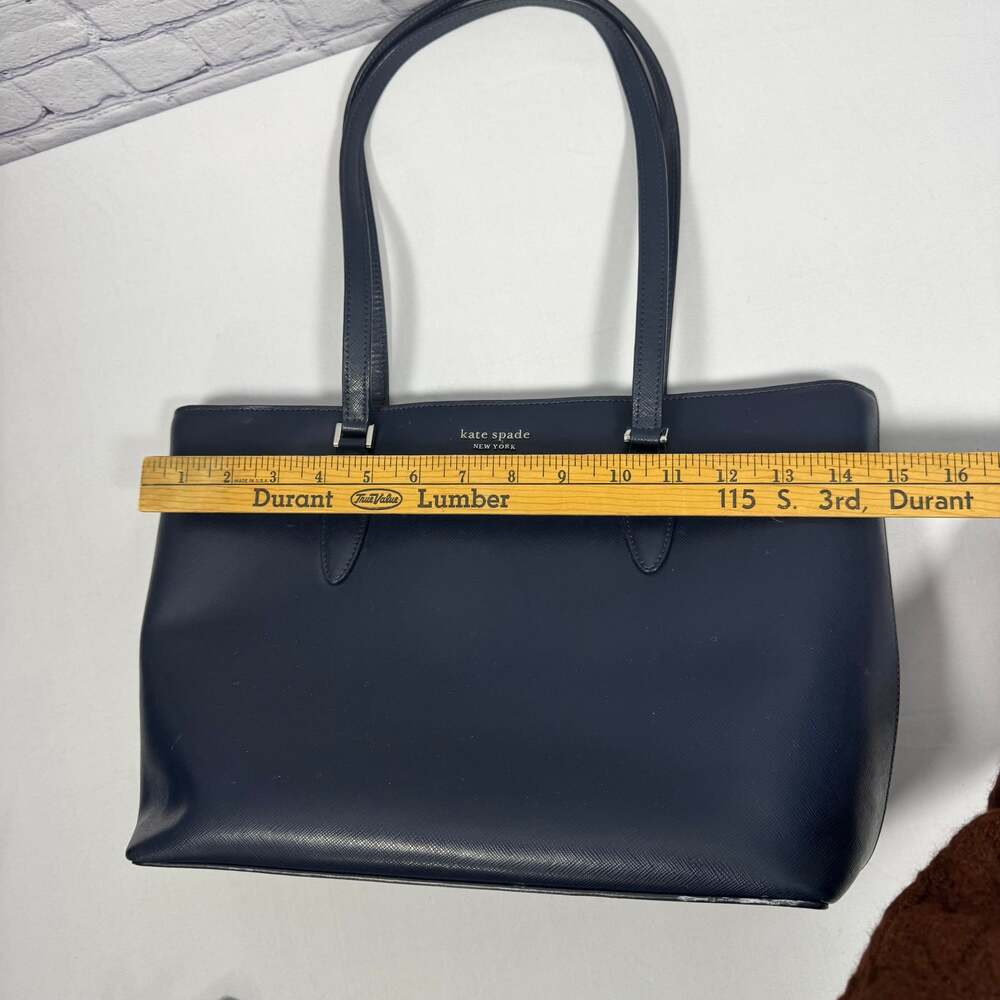 Kate Spade Harper Refined Grain Leather Large Top Zip Shoulder Tote Navy - Picture 9 of 10